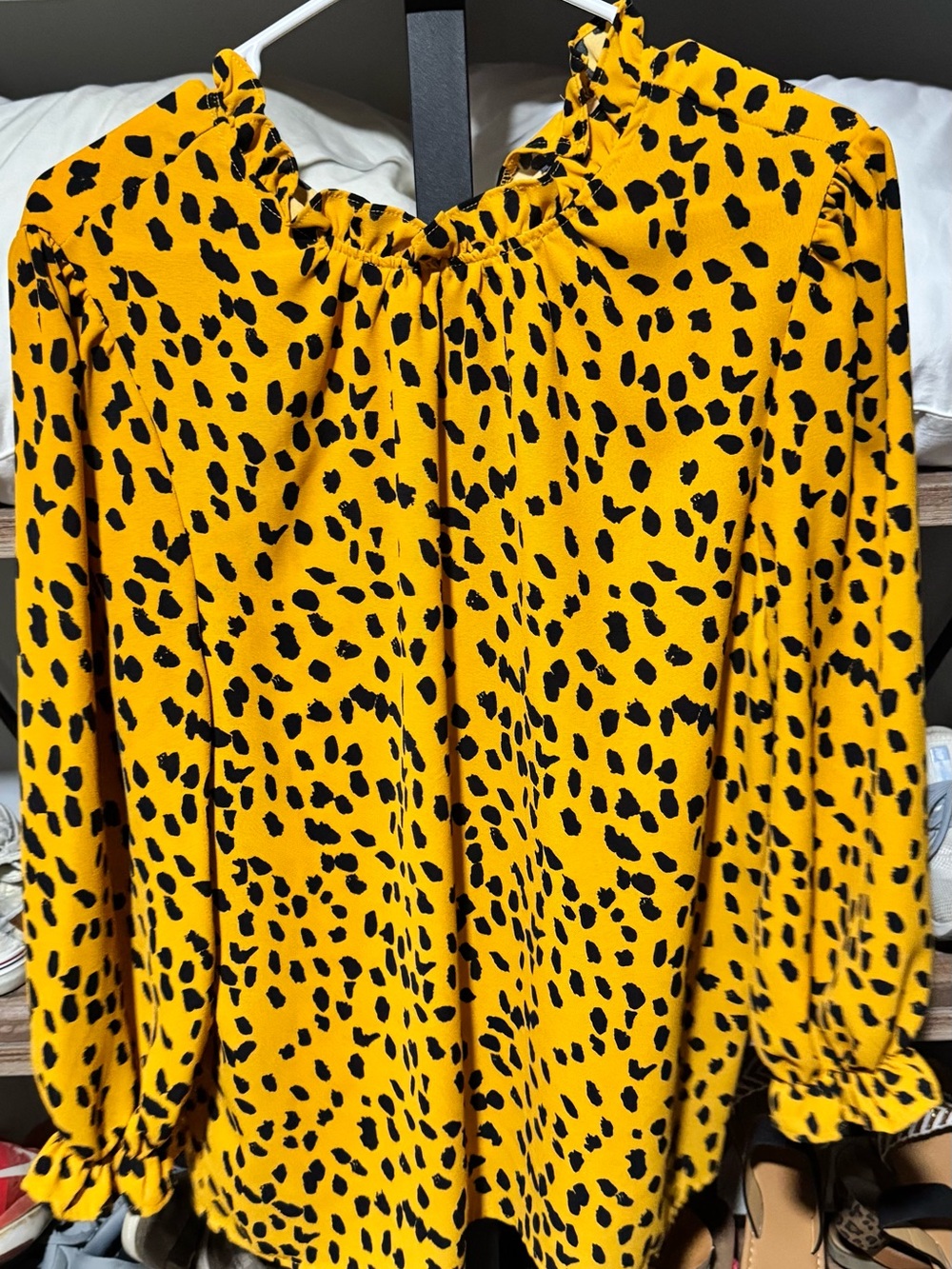 Amazon Yellow and Black Animal Print Long Sleeve Blouse